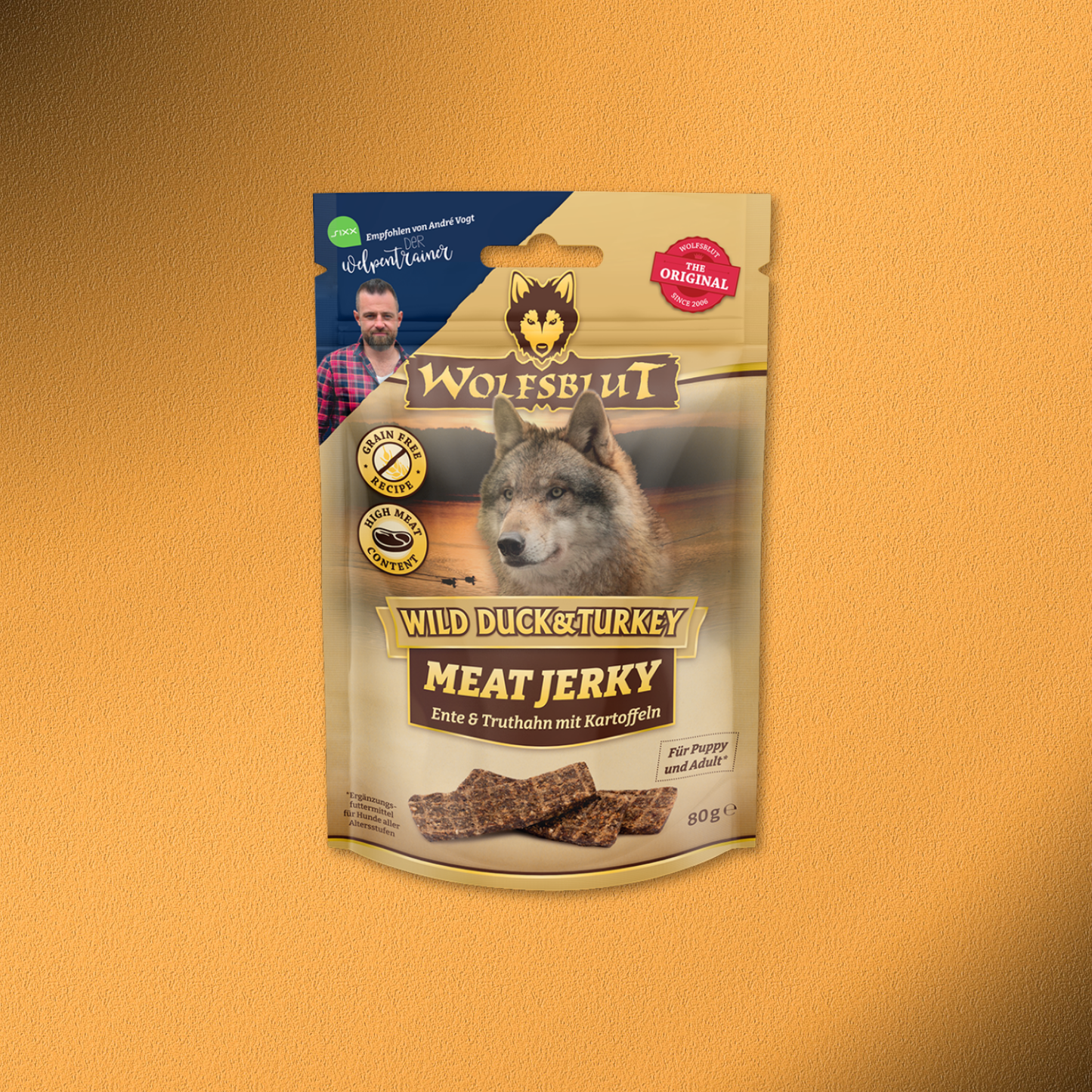 6x80g Wolfsblut Wild Duck & Turkey Meat Jerky