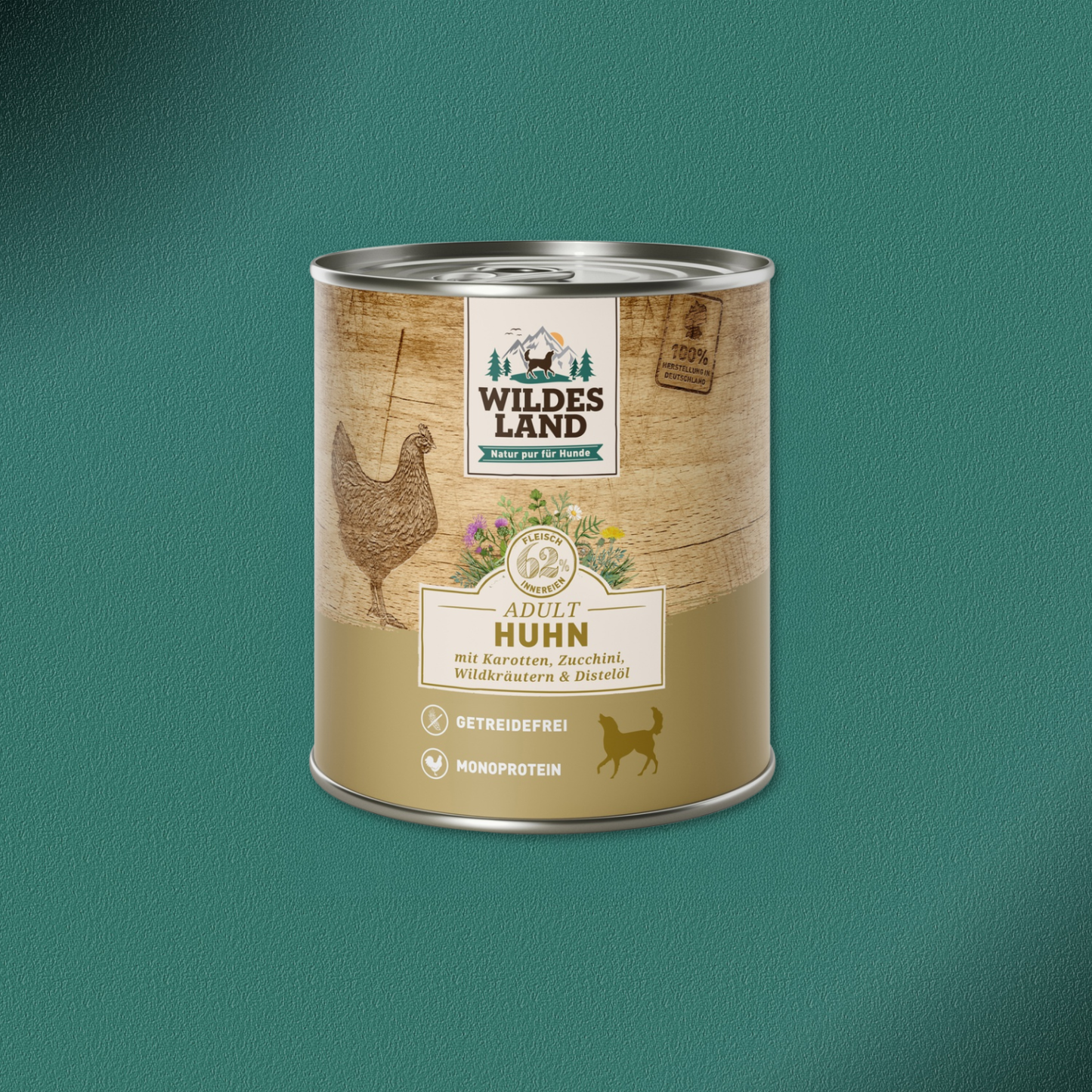 30x800g Wildes Land Adult Huhn mit Karotten, Zucchini, Wildkräutern & Distelöl