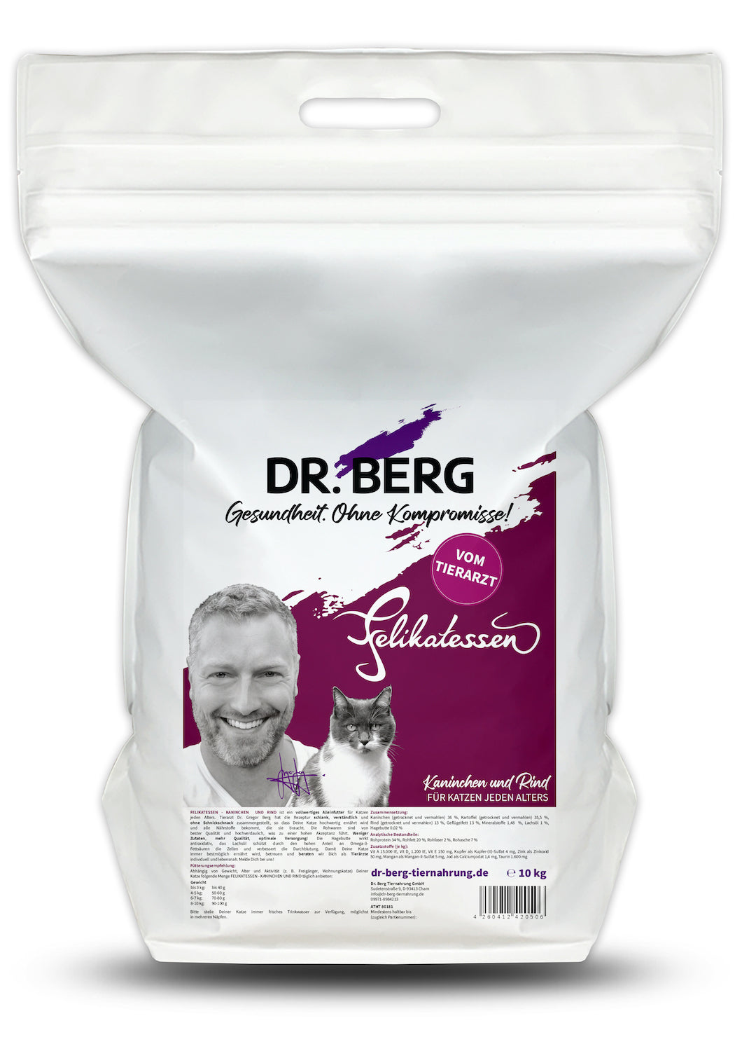2x10kg Dr.Berg Felikatessen Katzenfutter mit Kaninchen & Rind
