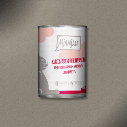 24x400g MjAMjAM Cat kulinarischer Hirsch und Truthahn an frischen Cranberries