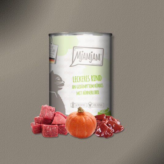 24x400g MjAMjAM Cat leckeres Rind an gedämpftem Kürbis