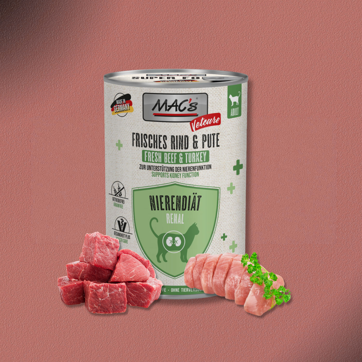6x400g MAC's Cat Vetcare Nierendiät Rind & Pute