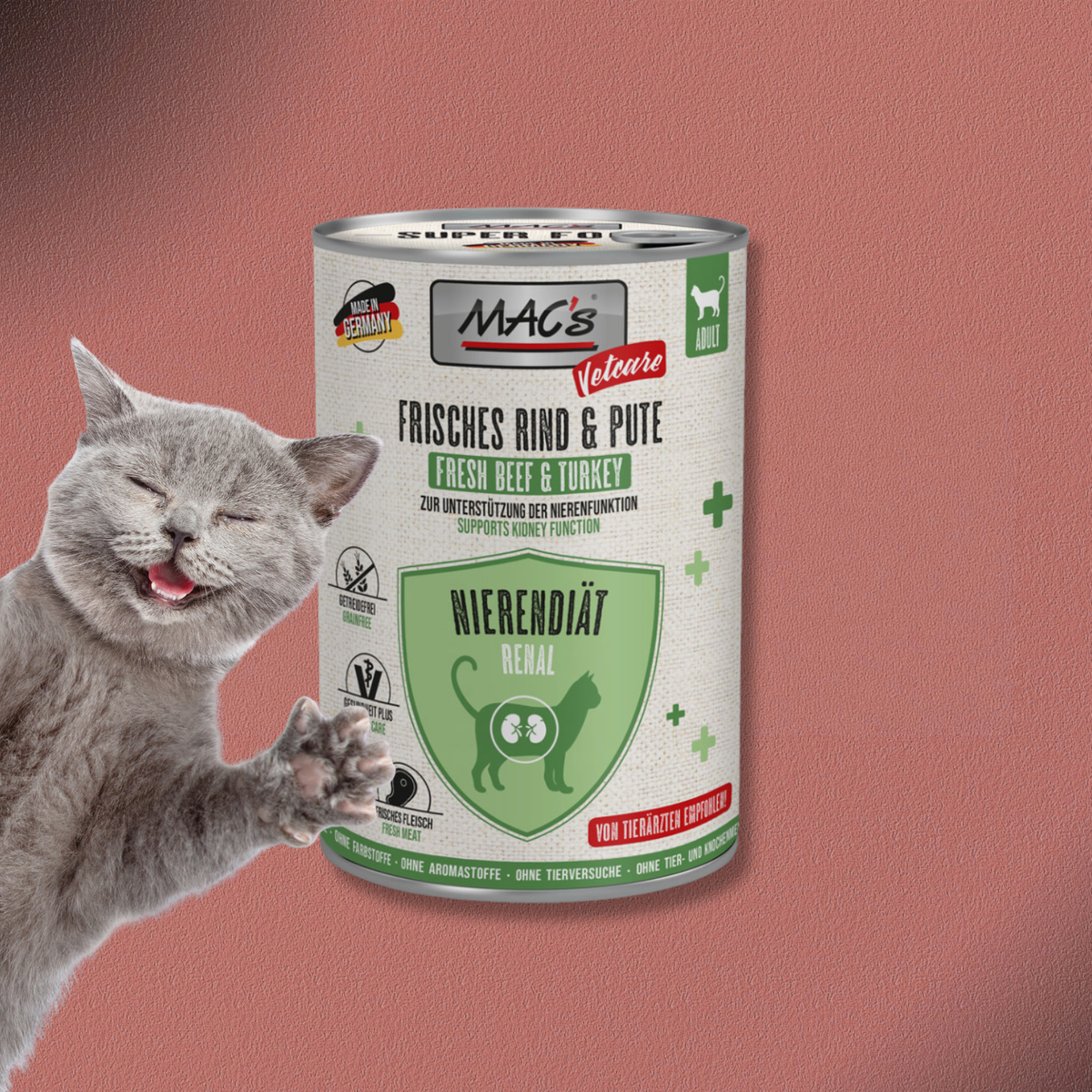6x400g MAC's Cat Vetcare Nierendiät Rind & Pute