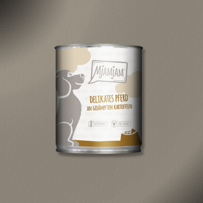 6x800g MjAMjAM Dog - Leckere Mahlzeiten - Delikates Pferd an gedämpften Kartoffeln