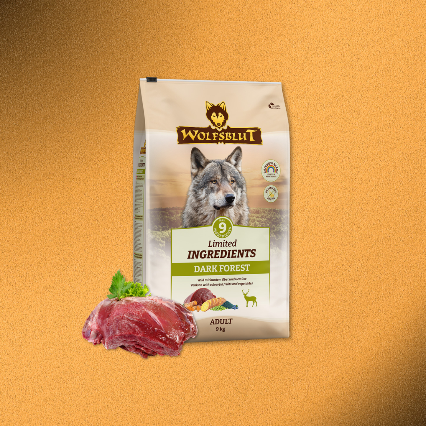 9kg Wolfsblut Adult Limited INGREDIENTS Dark Forest - Wild und Süßkartoffel