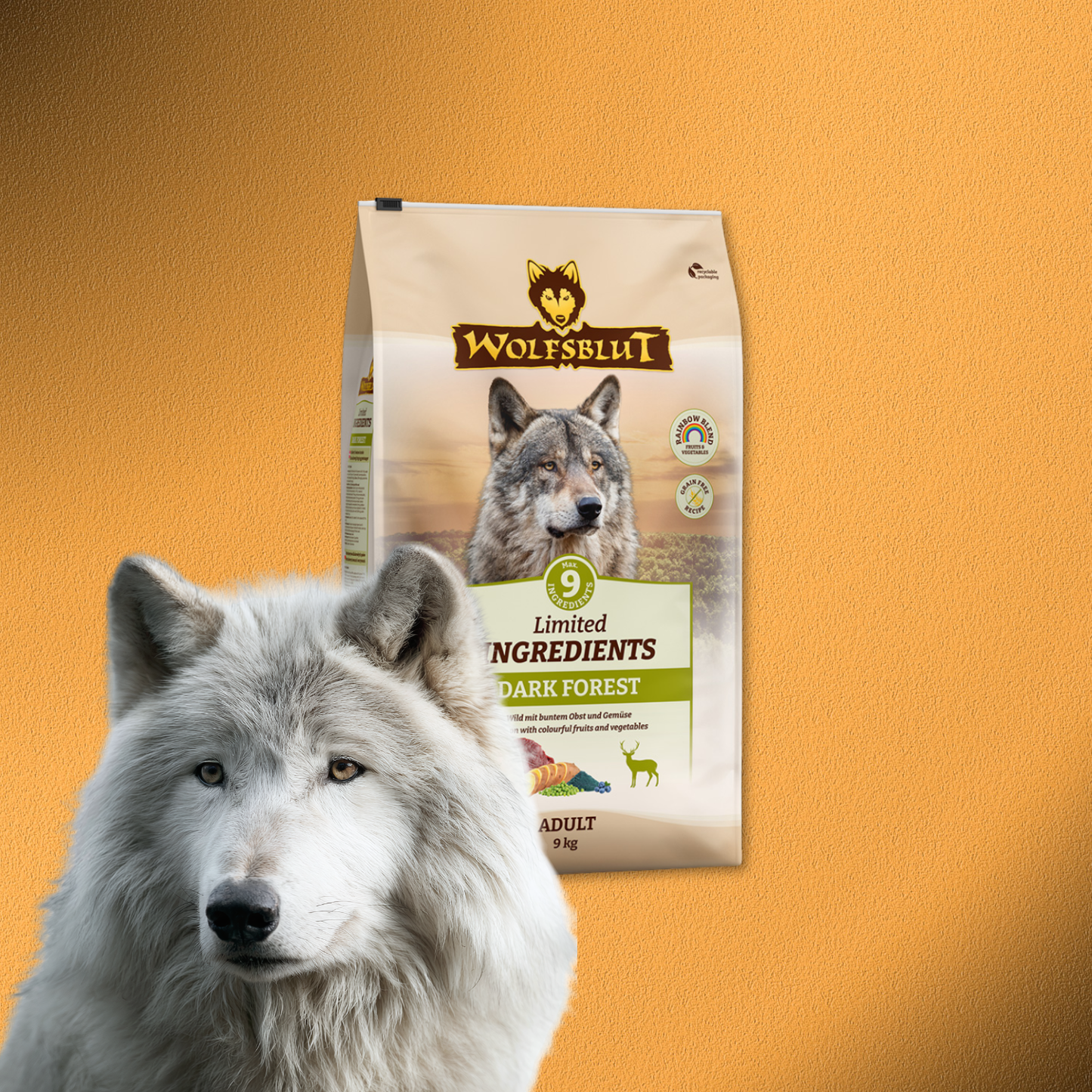 9kg Wolfsblut Adult Limited INGREDIENTS Dark Forest - Wild und Süßkartoffel