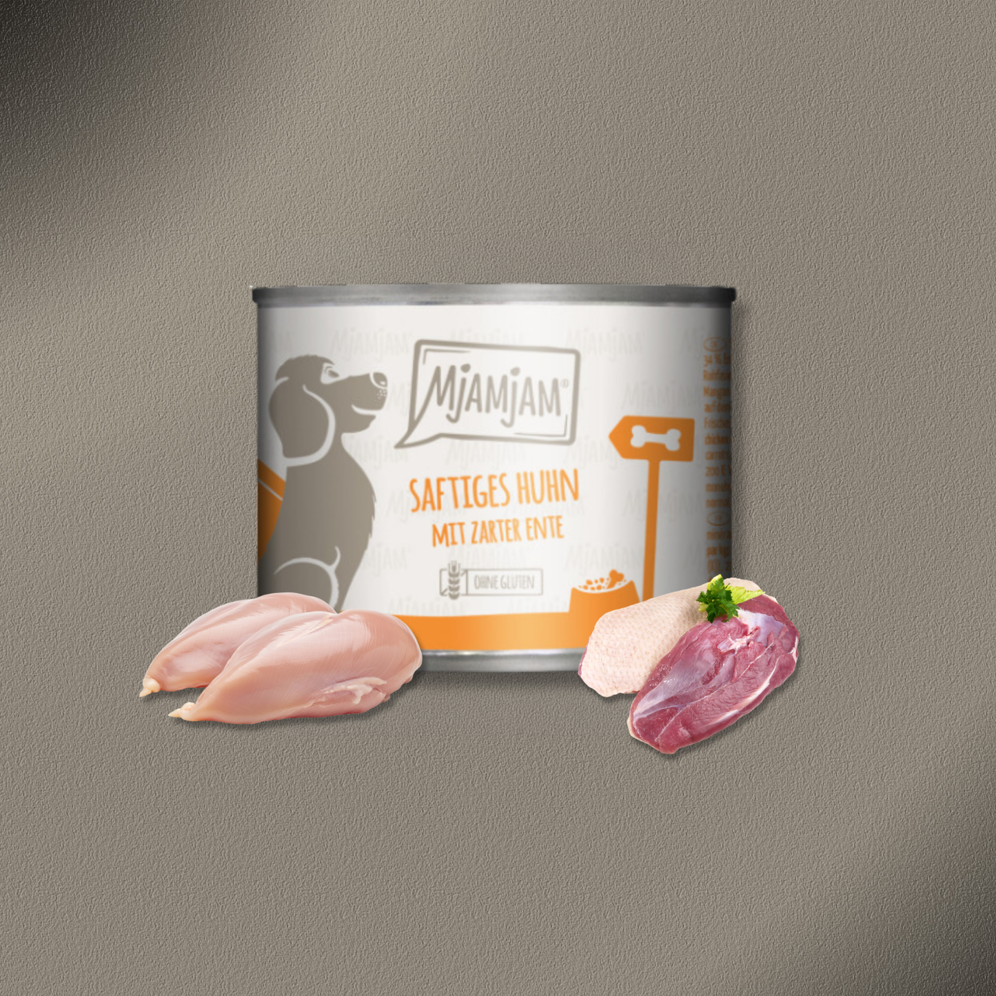 6x200g MjamJam Dog Leckere Mahlzeiten - saftiges Huhn mit zarter Ente an Möhrchen und gekochter Hirse