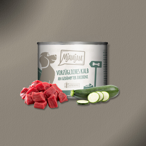6x200g MjAMjAM Dog Leckere Mahlzeiten - Vorzügliches Kalb an gedämpfter Zucchini