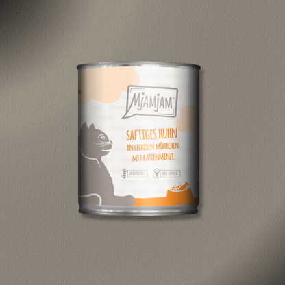 6x800g MjAMjAM Cat - saftiges Huhn an leckeren Möhrchen mit Katzenminze