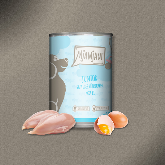6x400g MjAMjAM Dog - Leckere Mahlzeiten Junior - saftiges Hühnchen mit Ei