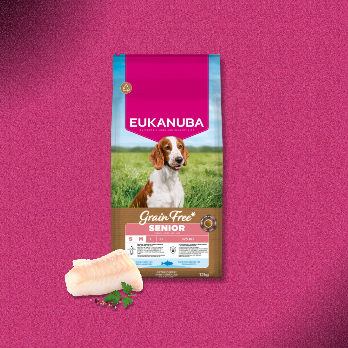 2x12kg Eukanuba Grain Free Senior Small & Medium mit Seefisch