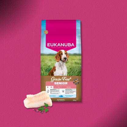 2x12kg Eukanuba Grain Free Senior Small & Medium mit Seefisch