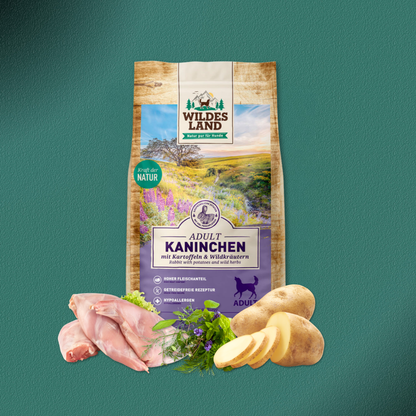 12kg Wildes Land Classic Adult - Kaninchen mit Kartoffeln und Wildkräutern