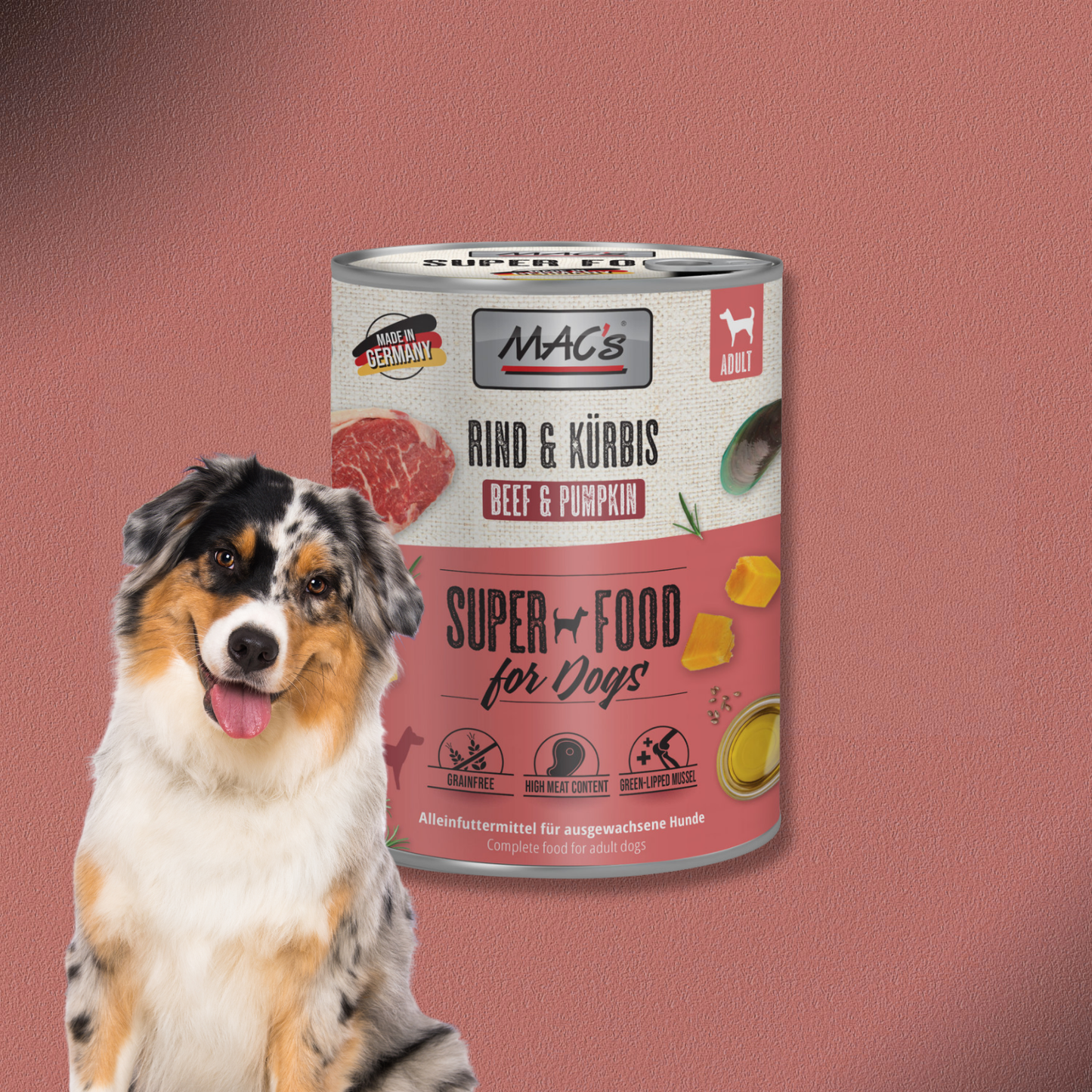 6 x 800g MAC's Dog Rind & Kürbis
