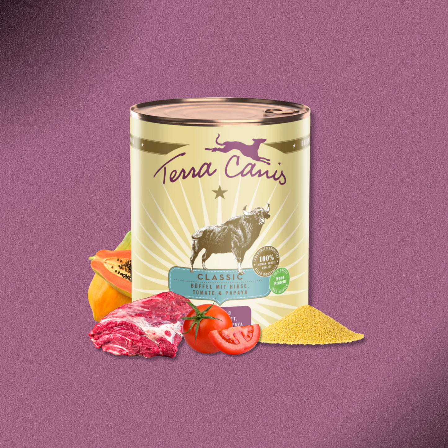 6x800g Terra Canis Classic Büffel mit Hirse, Tomaten & Papaya