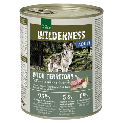 36x800g Real Nature Wilderness Adult - Feldhase mit Wildente + Forelle