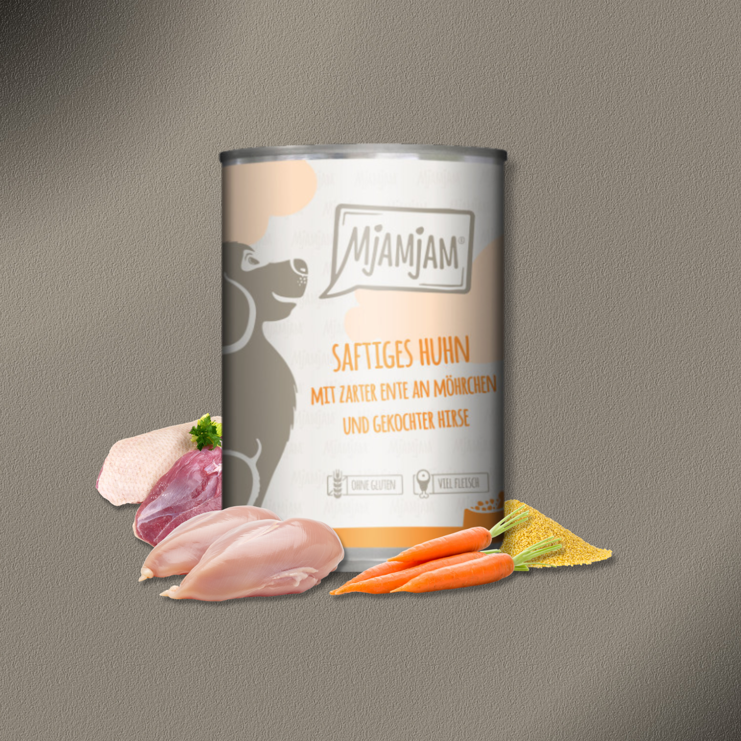 24x400g MjAMjAM Dog - saftiges Huhn mit zarter Ente an Möhrchen und gekochter Hirse