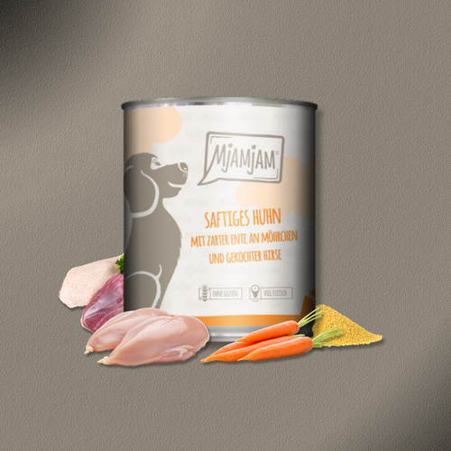 6x800g MjAMjAM Dog -  Leckere Mahlzeiten - Saftiges Huhn mit zarter Ente an Möhrchen und gekochter Hirse