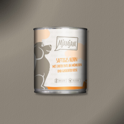 6x800g MjAMjAM Dog -  Leckere Mahlzeiten - Saftiges Huhn mit zarter Ente an Möhrchen und gekochter Hirse