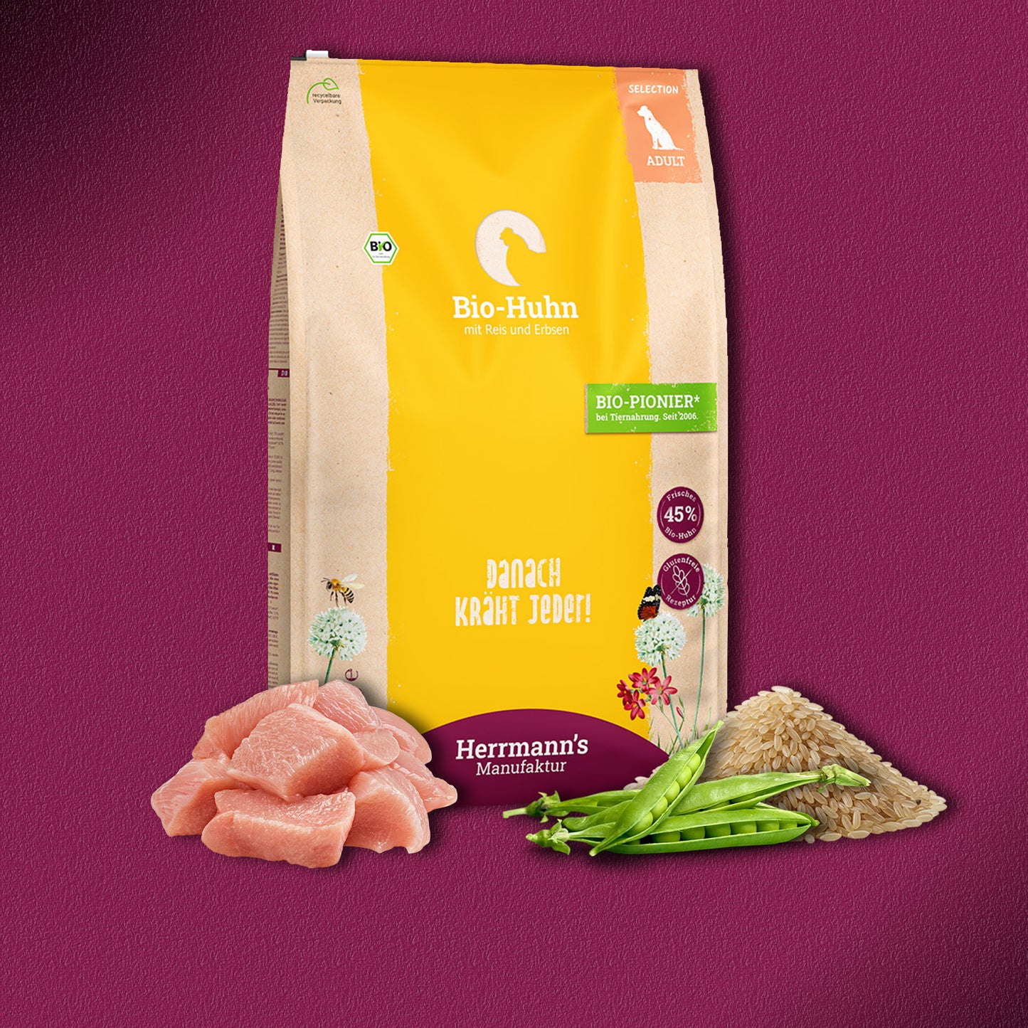 3x10kg Herrmann’s Bio-Huhn mit Reis & Erbsen