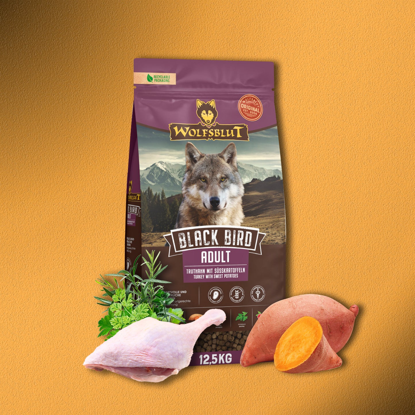 2x12,5kg Wolfsblut Black Bird Adult – Truthahn mit Süßkartoffeln, Trockenfutter