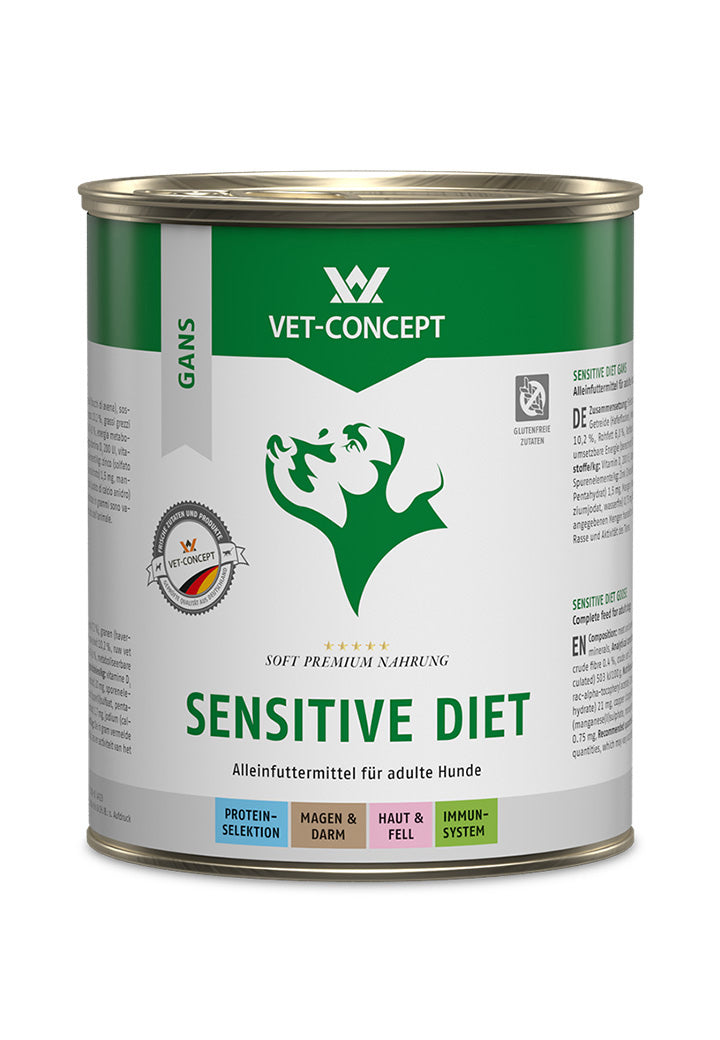 30x800g VET-CONCEPT Hundemenü Sensitive Diet Gans - mit Gans & Haferflocken