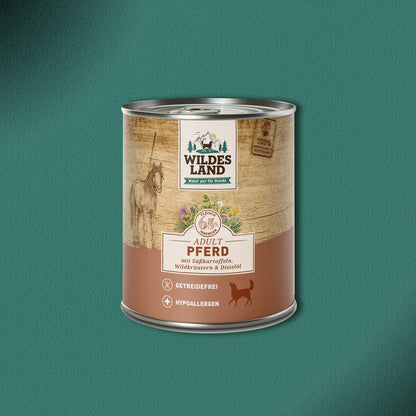 30x800g Wildes Land Adult Pferd mit Süßkartoffeln, Wildkräutern & Distelöl