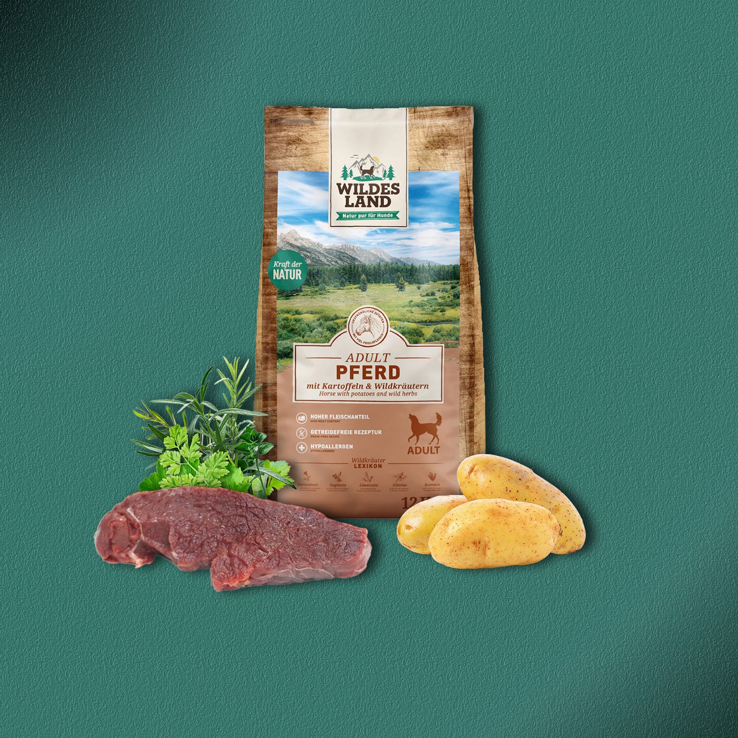 2x12kg Wildes Land Adult Pferd mit Kartoffeln, Wildkräutern & Distelöl