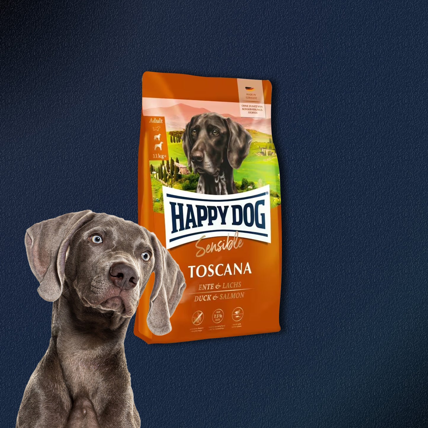 2x12,5kg Happy Dog Sensible Toscana Adult Ente & Lachs