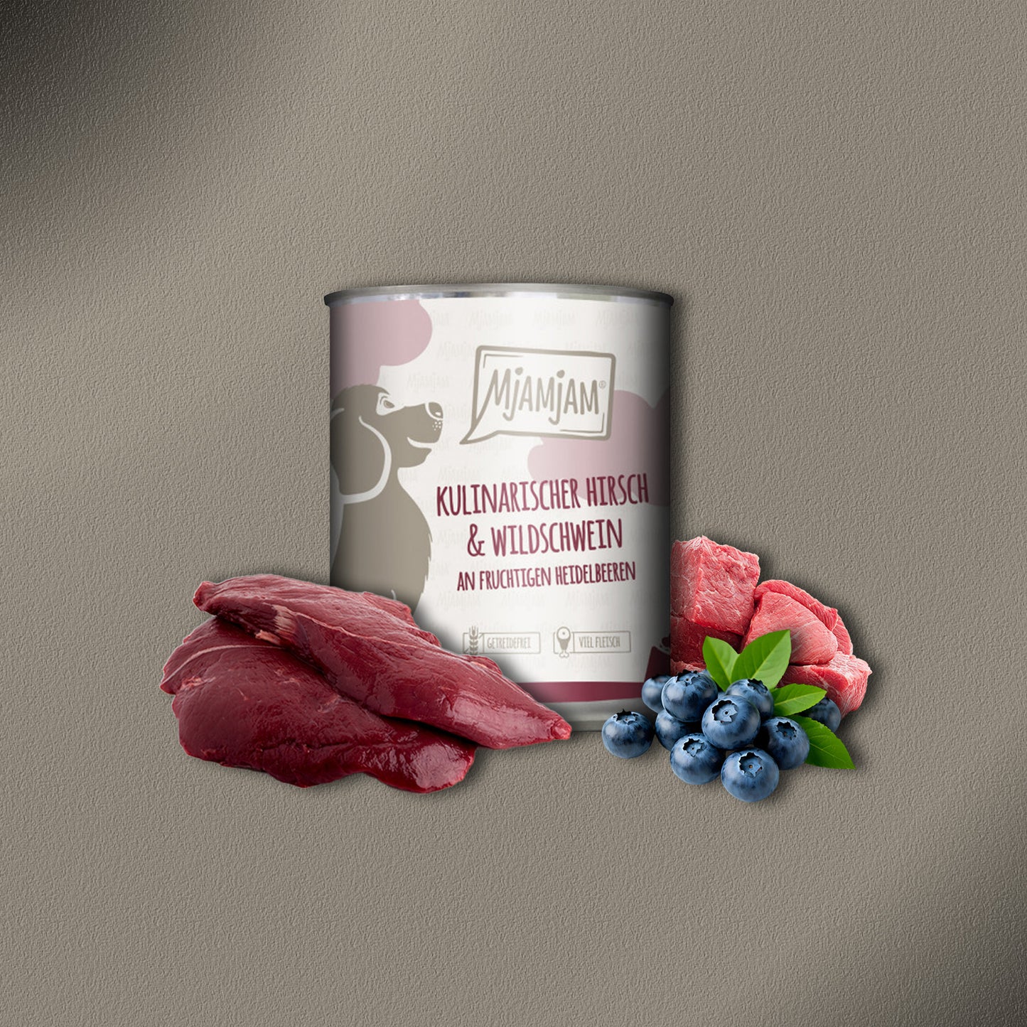 30x800g MjamMjam Kulinarischer Hirsch & Wildschwein an fruchtigen Heidelbeeren