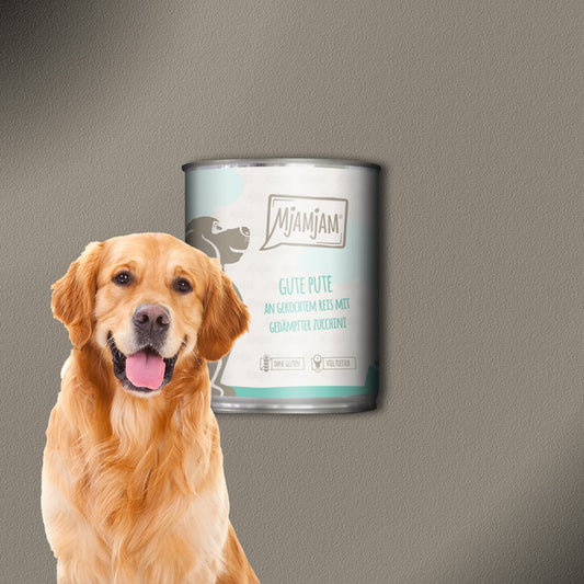 30x800g MjamMjam Gute Pute an gekochtem Reis mit gedämpfter Zucchini