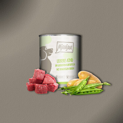 30x800g MjAMjAM Leckeres Rind an gekochten Kartoffeln mit knackigen Erbsen