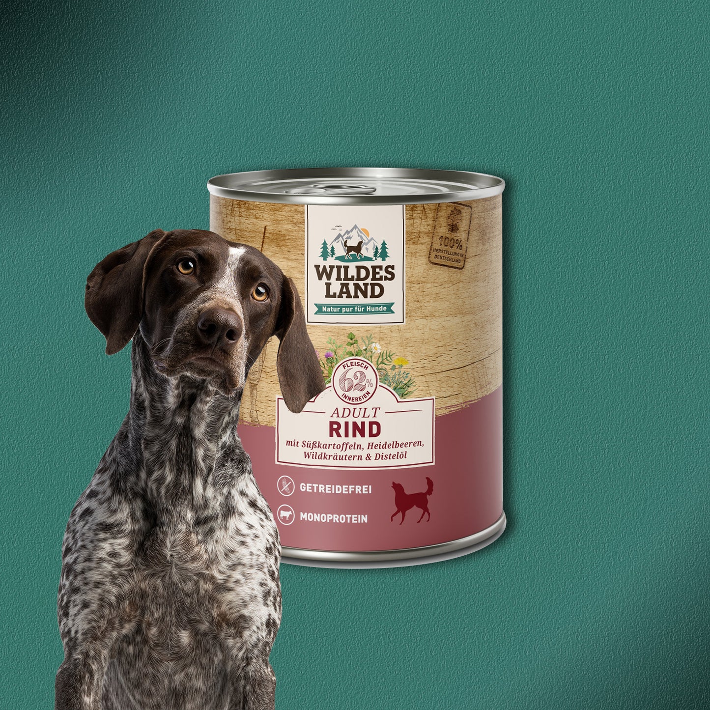 30x800g Wildes Land Adult Rind mit Süßkartoffeln, Heidelbeeren, Wildkräutern & Distelöl