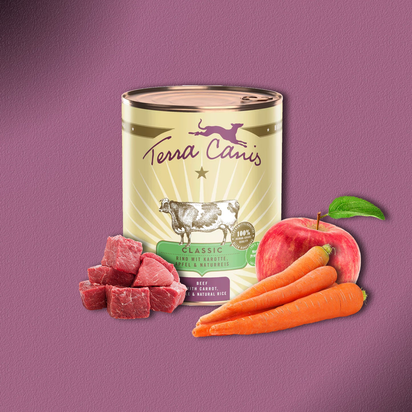 6x800g Terra Canis Classic Rind mit Karotte, Apfel & Naturreis