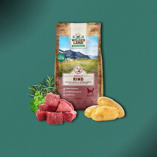 2x12kg Wildes Land Adult Rind mit Kartoffeln, Wildkräutern & Distelöl