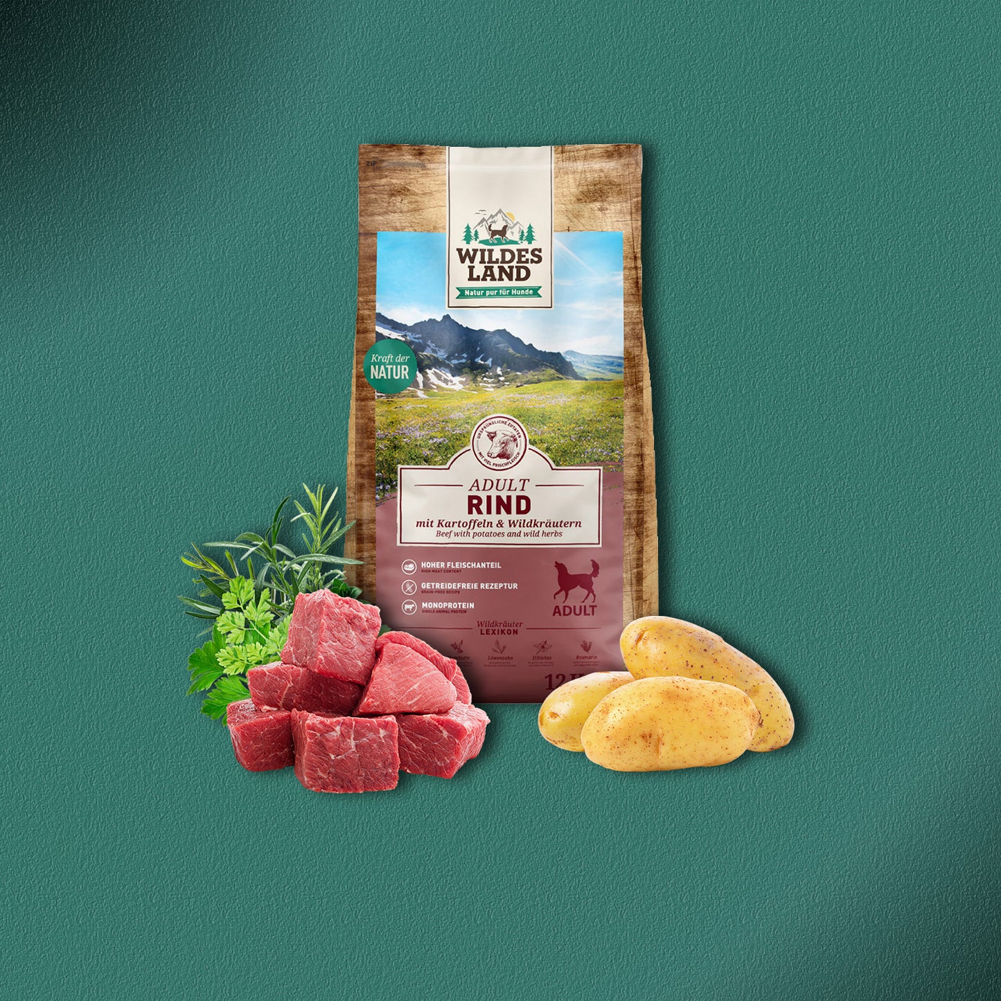 2x12kg Wildes Land Adult Rind mit Kartoffeln, Wildkräutern & Distelöl