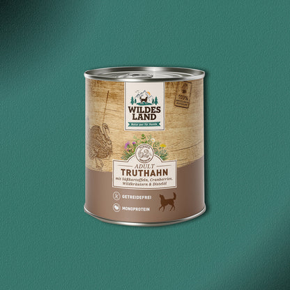 30x800g Wildes Land Adult Truthahn mit Süßkartoffeln, Cranberries & Wildkräutern
