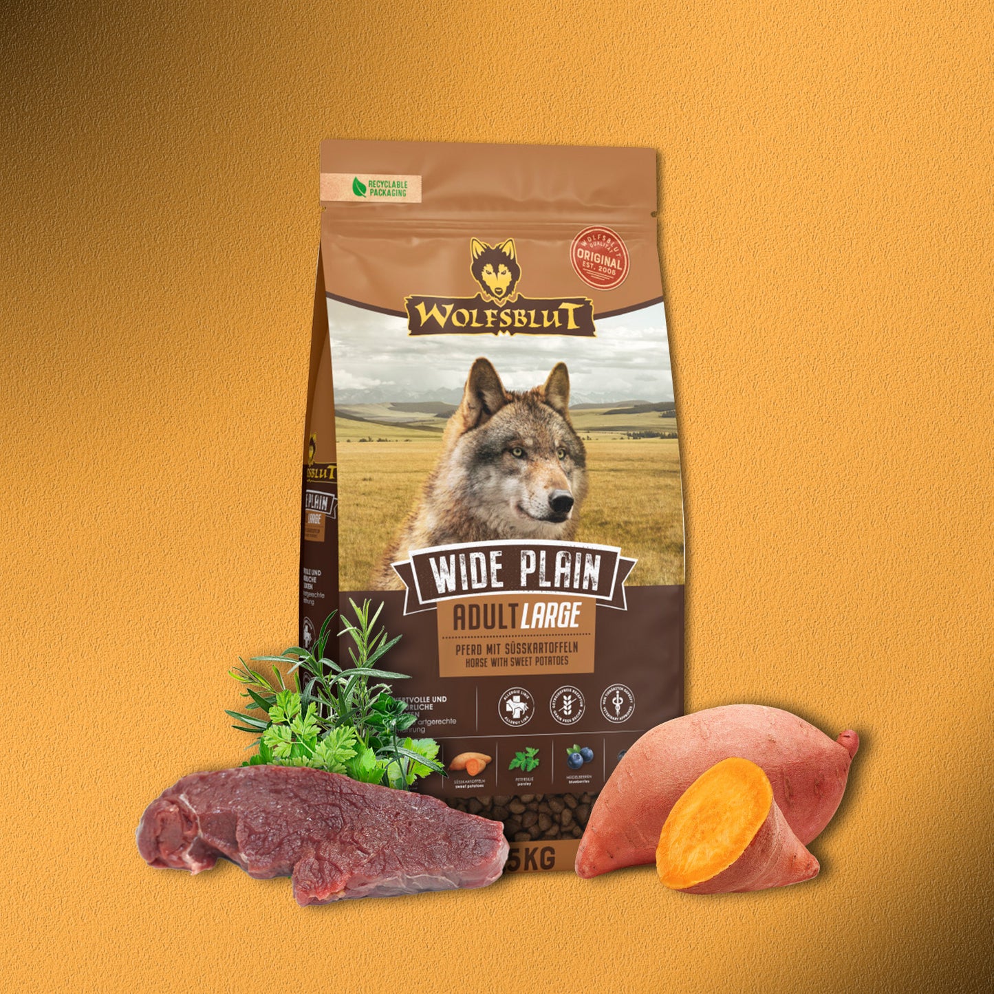 2x12,5kg Wolfsblut Wide Plain Adult Large Trockenfutter - Pferd mit Süßkartoffeln