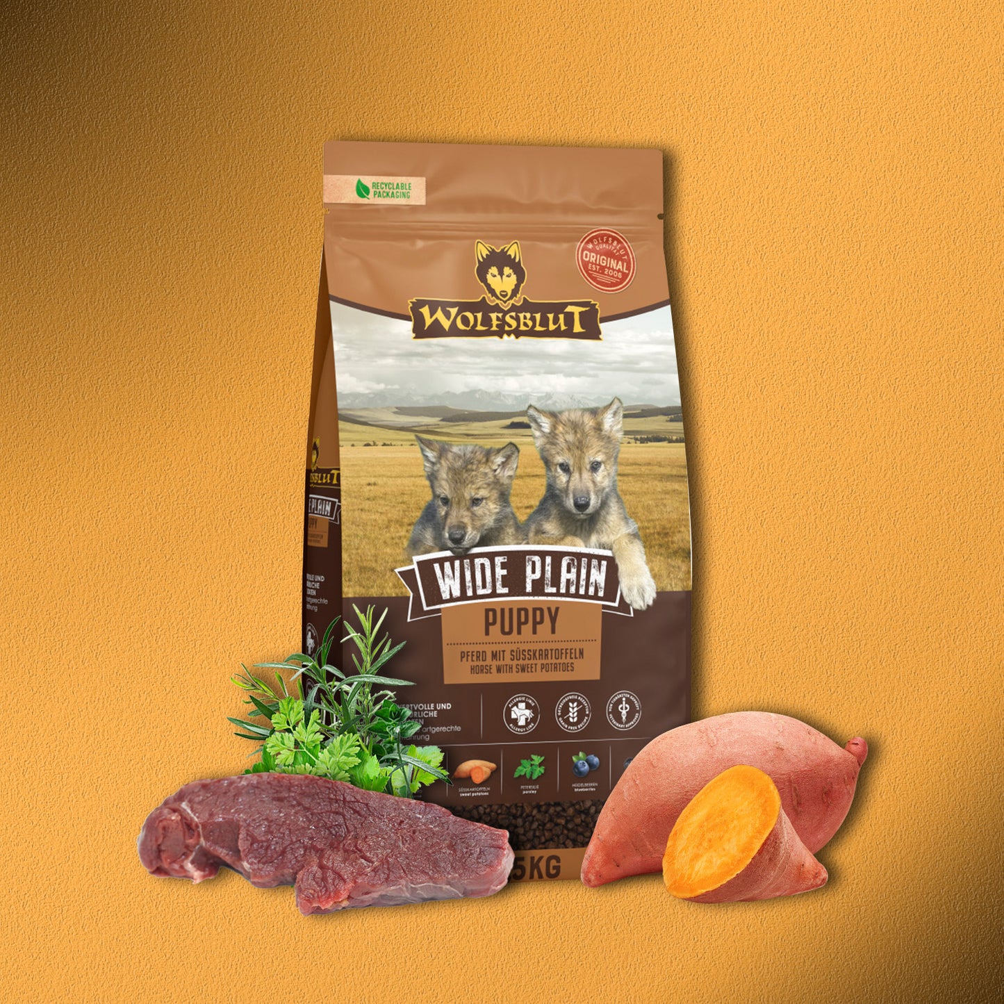 2x12,5kg Wolfsblut Wide Plain Puppy - Pferd mit Süßkartoffeln