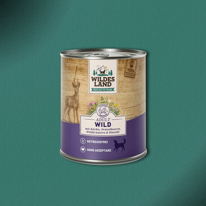 30x800g Wildes Land Adult Wild mit Kürbis, Preiselbeeren & Wildkräutern