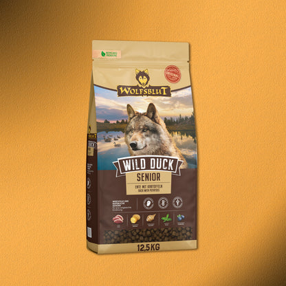 2x12,5kg Wolfsblut Wild Duck Senior – Ente mit Kartoffeln