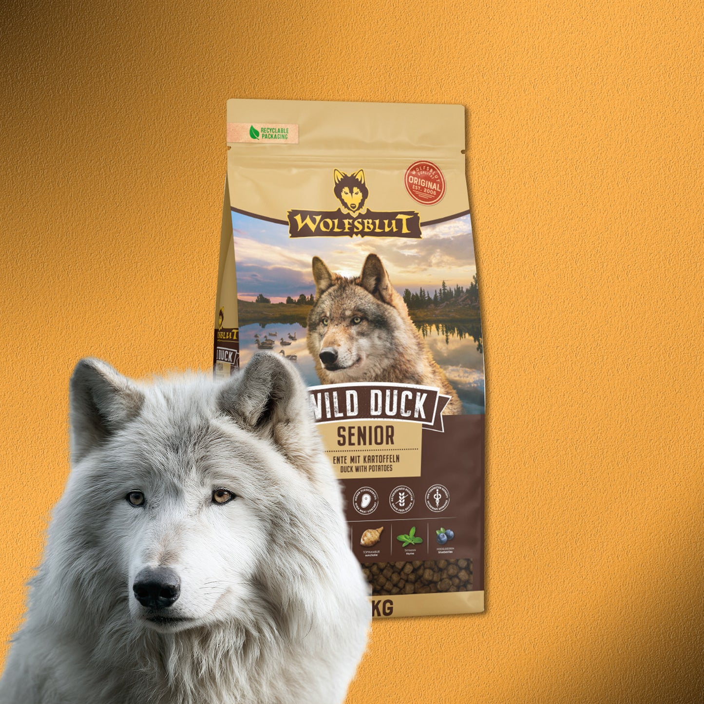 12,5kg Wolfsblut Wild Duck Senior – Ente mit Kartoffeln