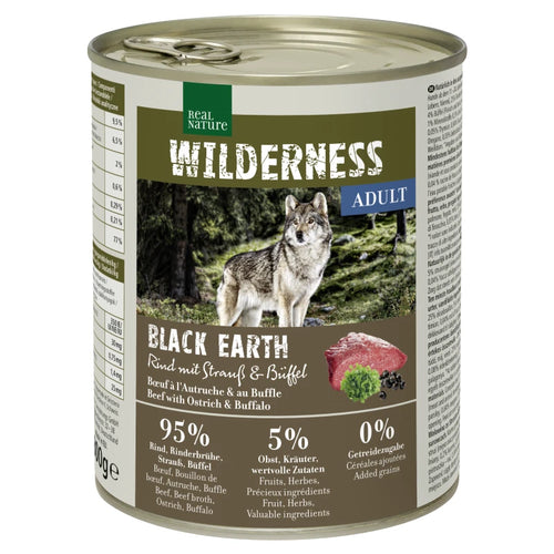 36x800g Real Nature Wilderness Adult Black Earth - Rind mit Strauß + Büffel